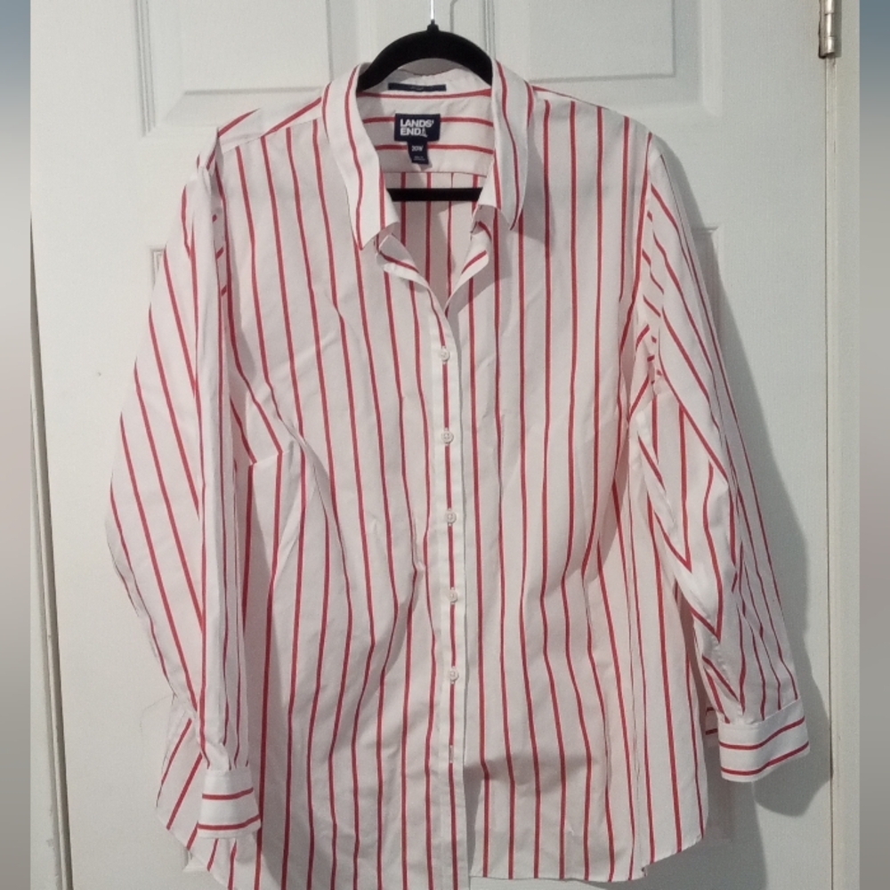 Lands' End Red and White Striped Women's Blouse